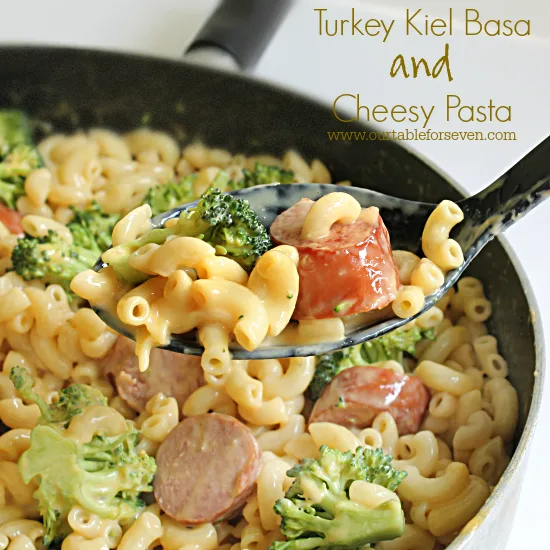 Turkey Kielbasa with Cheesy Pasta #pasta #cheese #turkey #kielbasa #sausage #dinner #tableforsevenblog