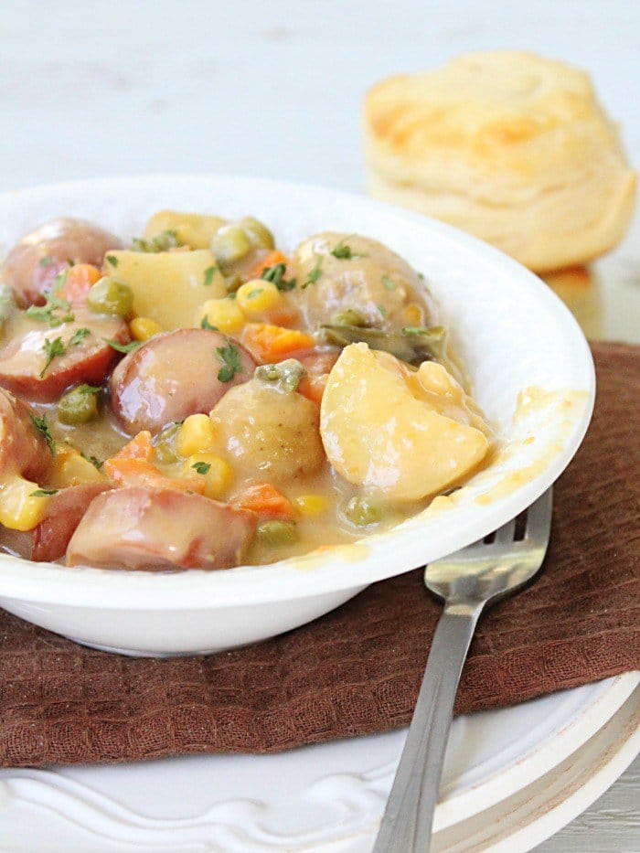 Crock Pot Sausage Potato and Cheese Casserole from Table for Seven