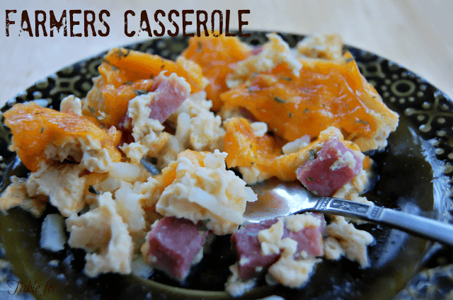 Farmers Casserole #casserole #brunch #tableforsevenblog #eggs #hashbrowns #ham