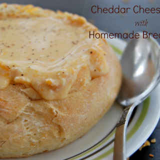 Cheddar Cheese Soup with Homemade Bread Bowl