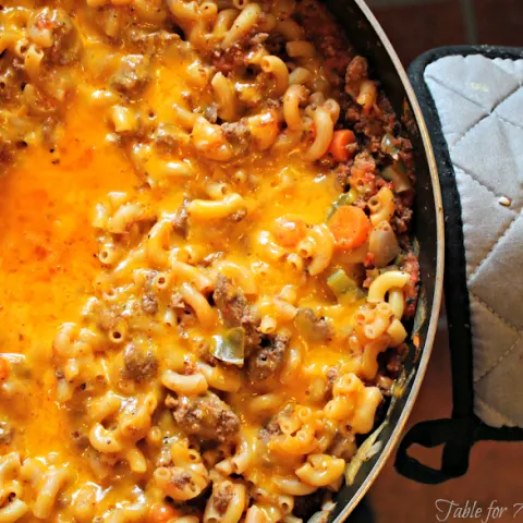 One Skillet Cheesy Beef and Macaroni from Table for Seven