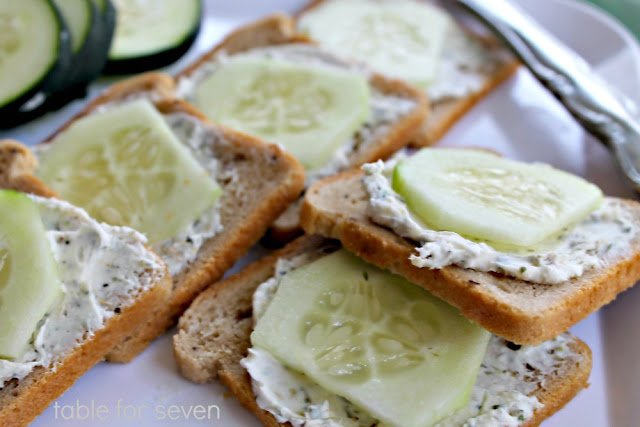 Mini Cucumber Sandwich Bites #cucumber #sandwichbites #appetizers #tableforsevenblog 