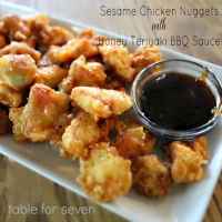 Sesame Chicken Nuggets with Honey Teriyaki BBQ Sauce #chickennuggets #sesame #honeyteriyaki #bbqsauce #chicken #dinner #kidfriendly #tableforsevenblog