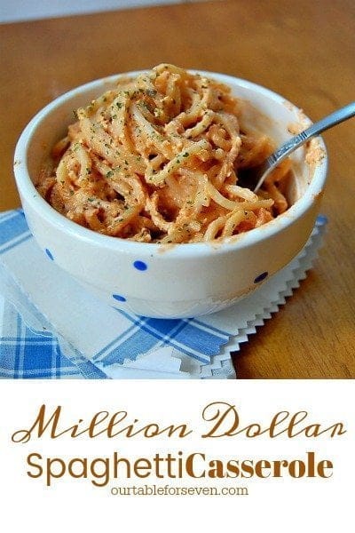 Million Dollar Spaghetti Casserole #spaghetti #casserole #cheese #dinner #recipe #tableforsevenblog @tableforseven