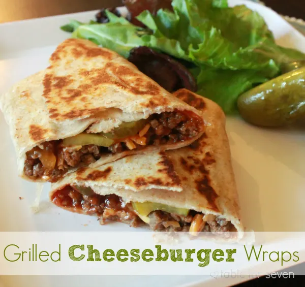 Grilled Cheeseburger Wraps #cheeseburger #groundbeef #groundturkeyt #dinner #tableforsevenblog