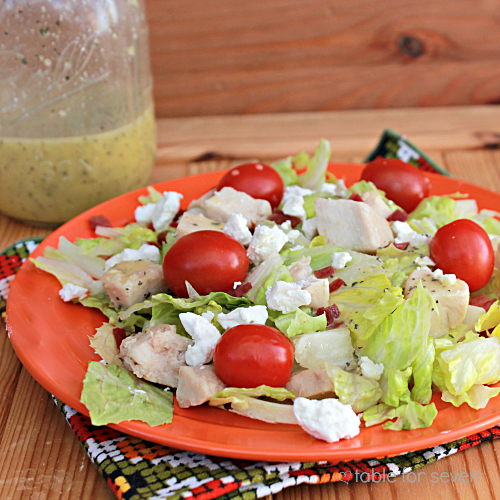 Chicken Cobb Salad with Citrus Basil Vinaigrette #cobbsalad #chicken #tomatoes #salad #lettuce #citrus #dressing #Vinaigrette #tableforsevenblog 