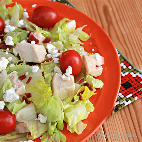 Chicken Cobb Salad with Citrus Basil Vinaigrette #cobbsalad #chicken #tomatoes #salad #lettuce #citrus #dressing #Vinaigrette #tableforsevenblog 