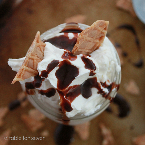 Chocolate Banana Waffle Cone Milkshake #tableforsevenblog #milkshake #banana #wafflecone #chocolate #icecream