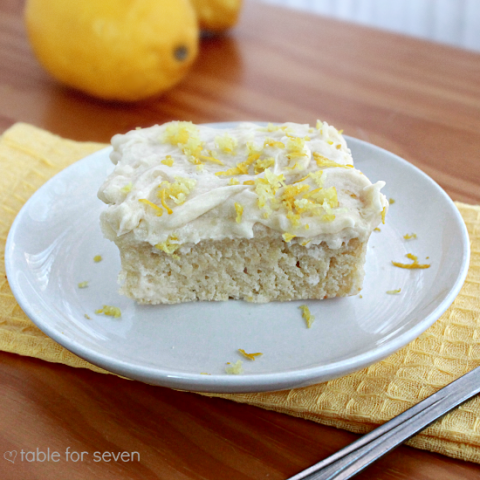 Lemon Snack Cake with the Best Vanilla Frosting Ever #lemoncake #cake #tableforsevenblog #lemon #dessert @tableforseven
