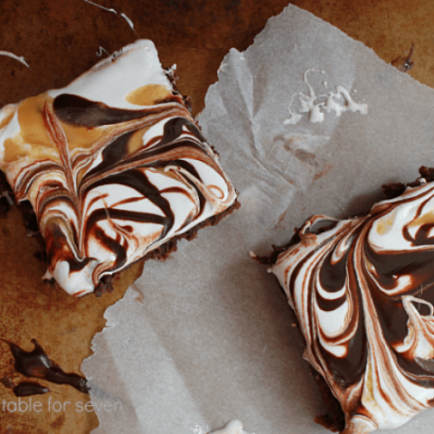 Chocolate and Caramel Marshmallow Fluff Brownies from Table for Seven
