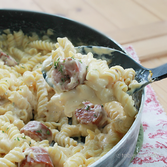 Skillet Mac n Cheese with Kielbasa from Table for Seven