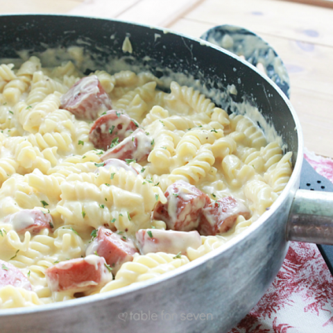 Skillet Mac n Cheese with Kielbasa from Table for Seven
