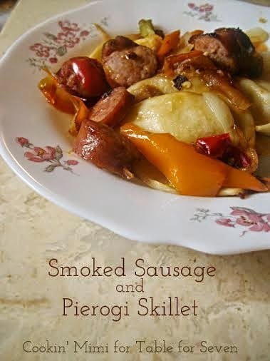 smoke sausage and pierogi skillet- guest post: cookin’ mimi