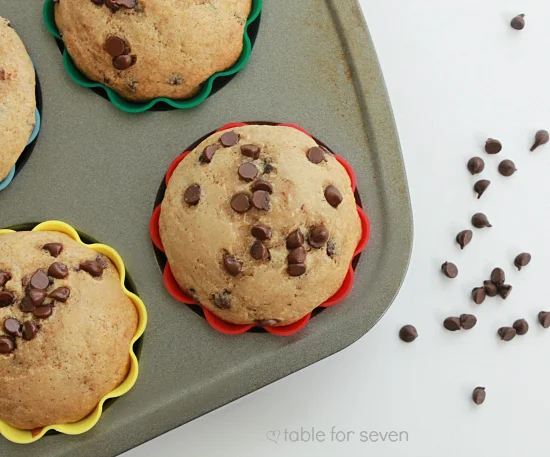 Chocolate Chip Cookie Muffins #muffins #chocolatechipcookie #chocolatechip #breakfast #tableforsevenblog 