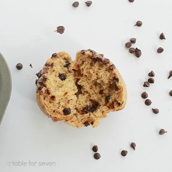 Chocolate Chip Cookie Muffins #muffins #chocolatechipcookie #chocolatechip #breakfast #tableforsevenblog 