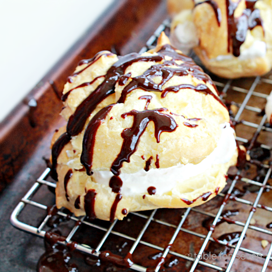 Cream Puffs with Chocolate Glaze #creampuffs #chocolate #tableforsevenblog #dessert 