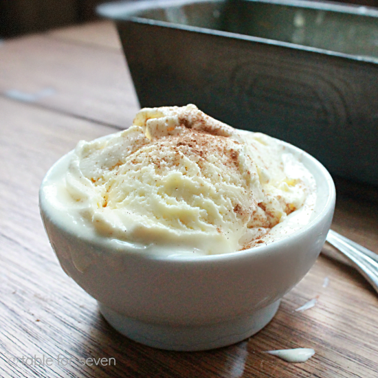 Two Ingredient Eggnog Ice Cream #icecream #eggnog #nobakedessert #holidaybaking #tableforsevenblog 