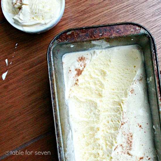 Two Ingredient Eggnog Ice Cream #icecream #eggnog #nobakedessert #holidaybaking #tableforsevenblog 