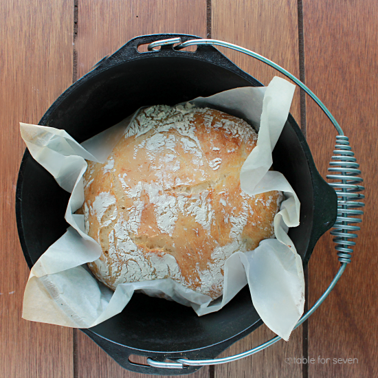 No Knead Artisan Bread #bread #artisanbread #homemadebread #castironpot #tableforsevenblog 