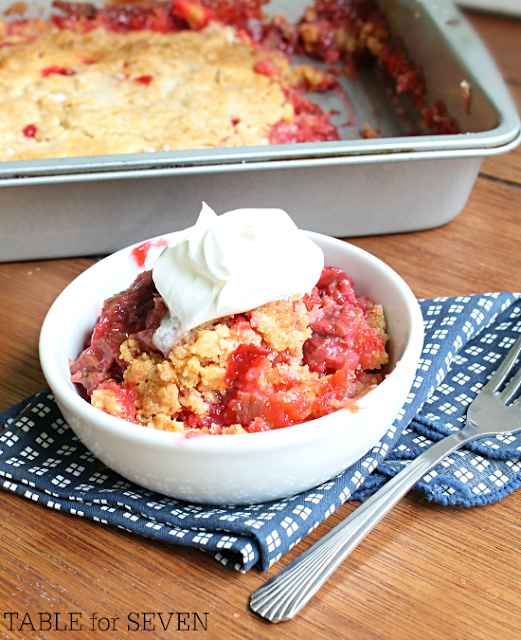 Rhubarb Dump Cake #rhubarb #cake #dumpcake #dessert #tableforsevenblog