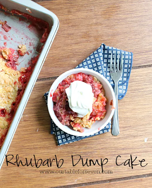 Rhubarb Dump Cake #rhubarb #cake #dumpcake #dessert #tableforsevenblog