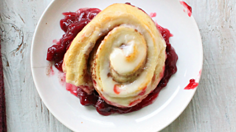 Cinnamon Roll Raspberry Cobbler | Table for Seven