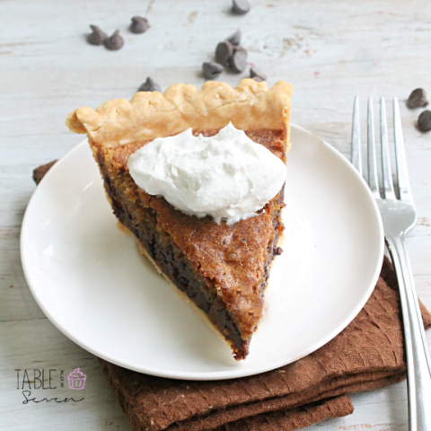 Chocolate Chip Pie #chocolatechip #pie #chocolate #dessert #tableforsevenblog