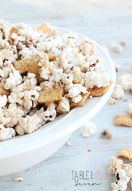 Cinnamon Sugar Popcorn #popcorn #cinnamonsugar #snacks #tableforsevenblog 