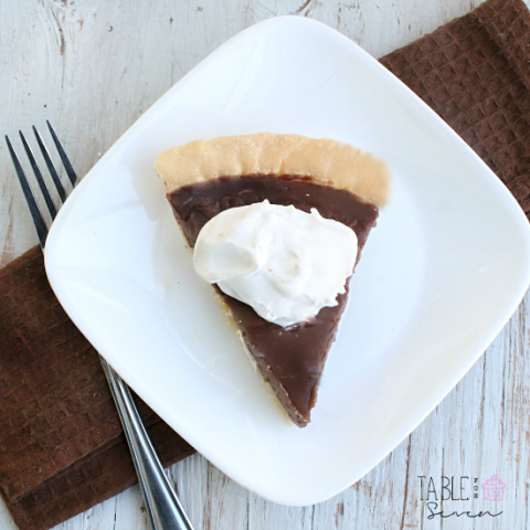 Chocolate Pudding Pie #puddingpie #chocolate #pie #pudding #dessert #tableforsevenblog