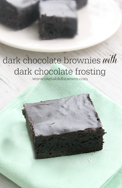 Dark Chocolate Brownies with Dark Chocolate Frosting #darkchocolate #brownies #dessert #tableforsevenblog 