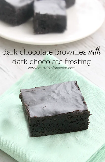 Dark Chocolate Brownies with Dark Chocolate Frosting #darkchocolate #brownies #dessert #tableforsevenblog