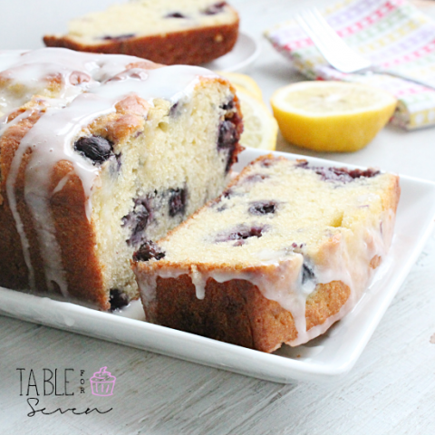 Lemon Glazed Blueberry Loaf Cake #lemon #blueberry #glaze #loafcake #cake #tableforsevenblog
