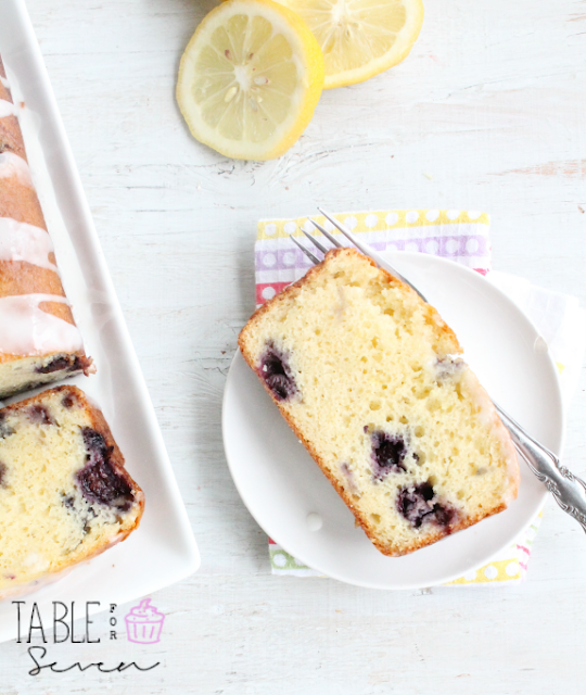 Lemon Glazed Blueberry Loaf Cake #lemon #blueberry #glaze #loafcake #cake #tableforsevenblog 