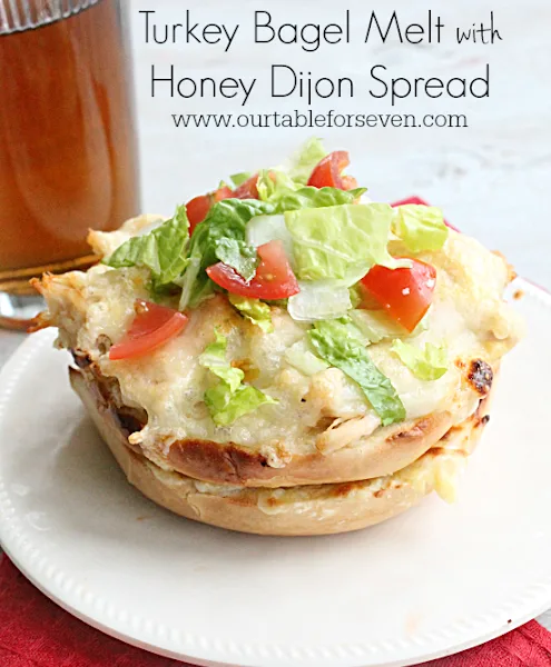 Turkey Bagel Melt wit Honey Dijon Spread #turkey #bagelmelt #dijon #honey #tableforsevenblog