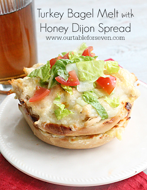 Turkey Bagel Melt wit Honey Dijon Spread #turkey #bagelmelt #dijon #honey #tableforsevenblog 
