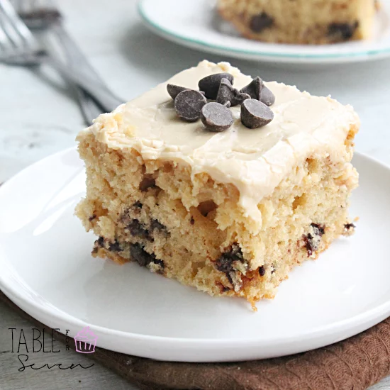 Peanut Butter Chocolate Chip Buttermilk Cake #buttermilk #peanutbutter #chocolatechip #cake #dessert #tableforsevenblog 