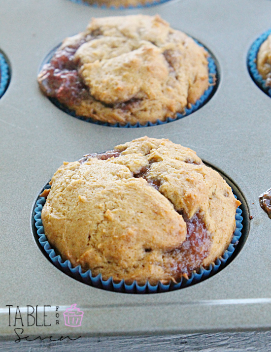 Peanut Butter and Jelly Muffins #peanutbutterandjelly #muffins #jelly #breakfast #tableforsevenblog