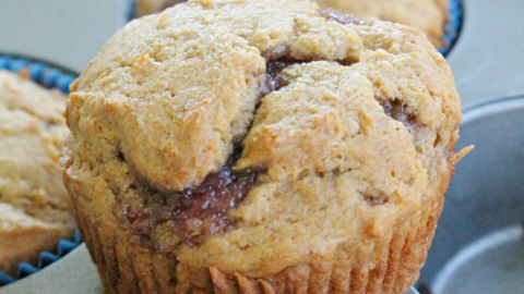 Peanut Butter and Jelly Muffins #peanutbutterandjelly #muffins #jelly #breakfast #tableforsevenblog