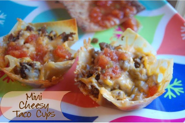 Mini Cheesy Taco Cups #tacocups #cheese #dinner #taco #tableforsevenblog 