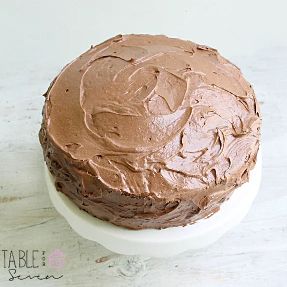 CHOCOLATE MAYONNAISE CAKE WITH CHOCOLATE BUTTERCREAM FROSTING from Table for Seven #chocolatecake #recipe #tableforsevenblog