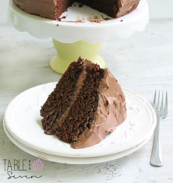 CHOCOLATE MAYONNAISE CAKE WITH CHOCOLATE BUTTERCREAM FROSTING from Table for Seven #chocolatecake #recipe #tableforsevenblog