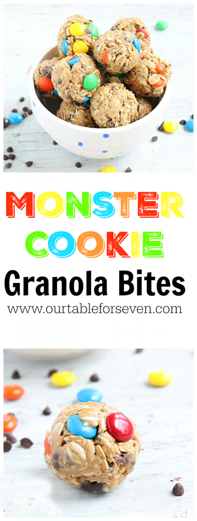Monster Cookie Granola Bites #monstercookies #granola #peanutbutter #tableforsevenblog @tableforseven