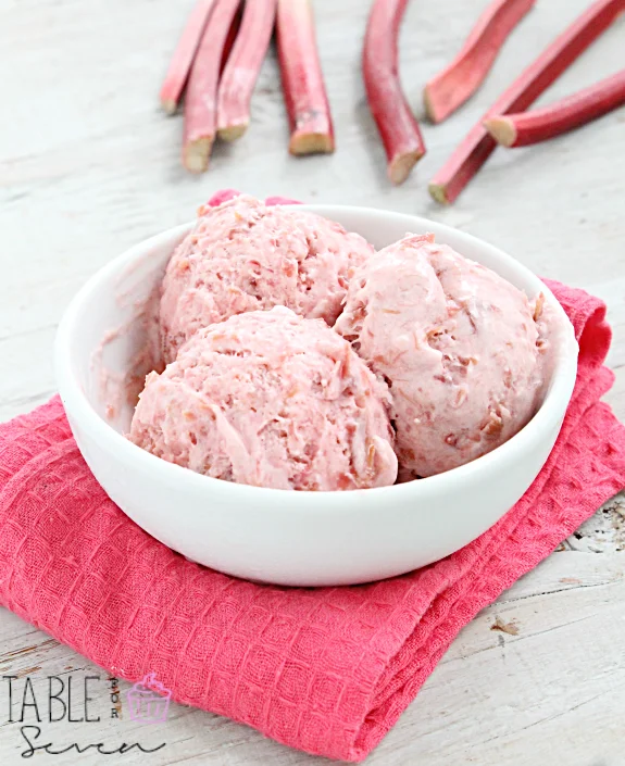 No Churn Rhubarb Ice Cream from Table for Seven