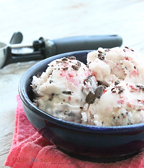 Strawberry Chocolate Chip Ice Cream #strawberry #chocolatechip #icecream #tableforsevenblog 