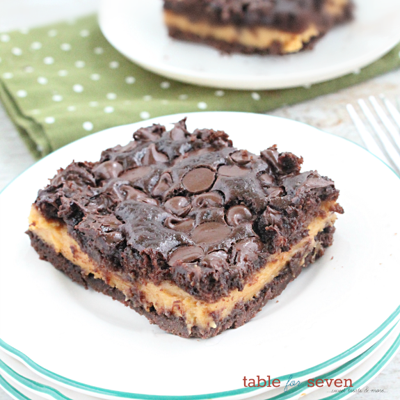 Chocolate Caramel Squares #chocolate #cakemix #bars #dessert #squares #tableforsevenblog