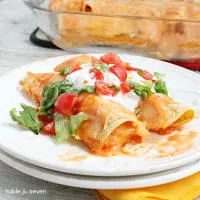 Creamy Chicken Enchilada Casserole #chicken #casserole #enchilada #tableforsevenblog