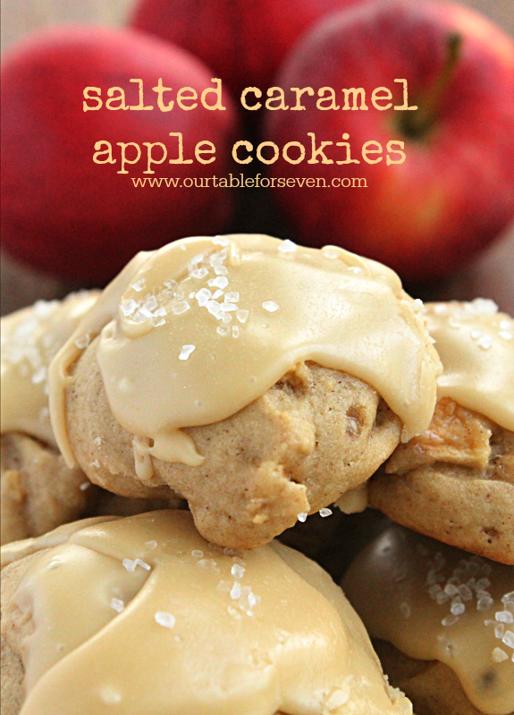 Salted Caramel Apple Cookies @tableforseven #tableforsevenblog #saltedcaramel #cookies #apple #fallbaking 