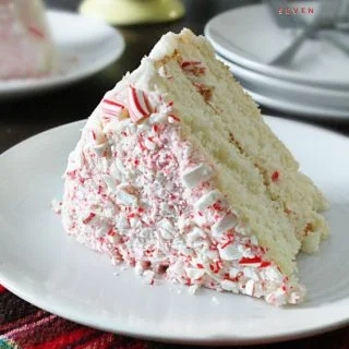 Peppermint Layer Cake #peppermint #layercake #cake #tableforsevenblog #whitecake #holidaybaking