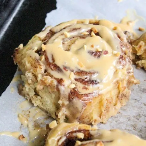 Crock Pot Cinnamon Rolls with Caramel Cream Cheese Frosting from Table for Seven