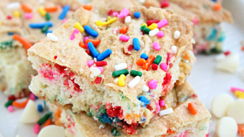 Cake Batter Bars #cakebatter #bars #dessert #cakemix #tableforsevenblog